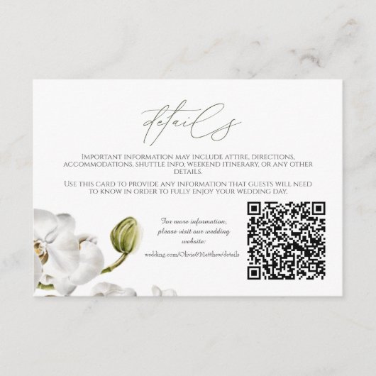 Orchids Frame Elegant Tropical Wedding QR code Informatiekaartje (Voorkant)