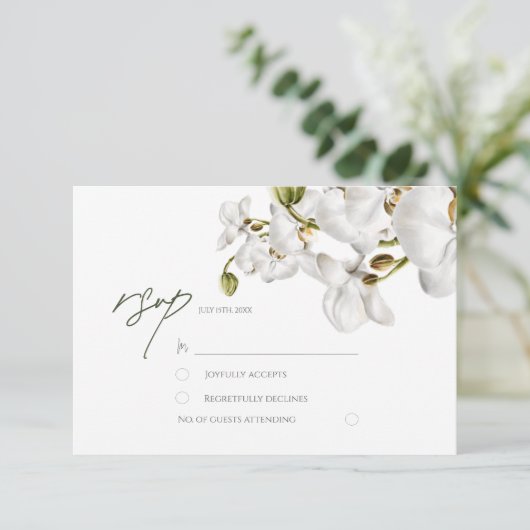 Orchids Frame Elegant Tropical Wedding RSVP Kaartje (Staand voorkant)