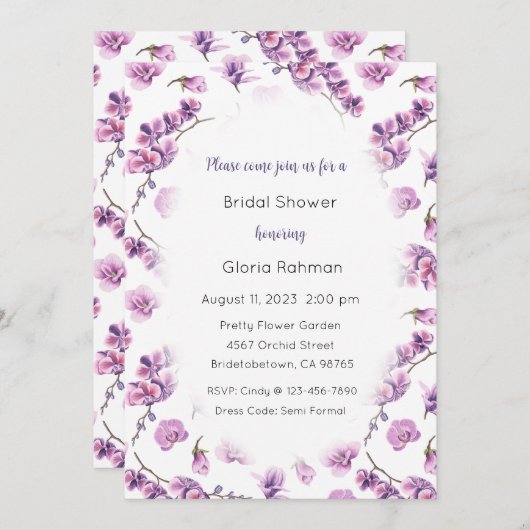 Orchids Invitation, Garden Theme Invitation Kaart (Voorkant / Achterkant)