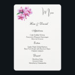 Orchids Menu Card<br><div class="desc">This Menu Card template is shown on the basic paper in white with a lovely orchid print design. Script and standard text are in a black color. Customize the names and menu items by clicking the customize or edit button, use the offered templates to change to your information. Licensed Print...</div>