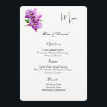 Orchids Menu Card<br><div class="desc">This Menu Card template is shown on the basic paper in white with a lovely orchid print design. Script and standard text are in a black color. Customize the names and menu items by clicking the customize or edit button, use the offered templates to change to your information. Licensed Print...</div>