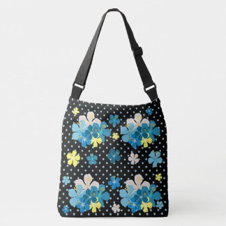 Orchids on Blue/Black Polka Dot Crossbody Tas