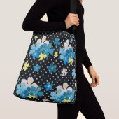 Orchids on Blue/Black Polka Dot Crossbody Tas (Dichtbij)