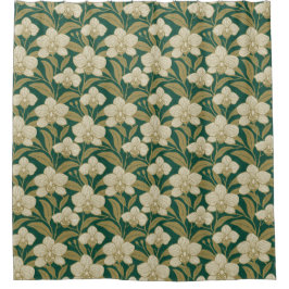Orchids on emerald green pattern douchegordijn