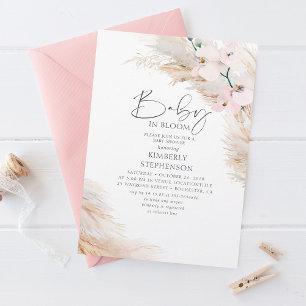 Orchids Pampas Grass Baby in Bloom Baby shower Inv Kaart