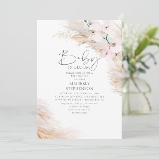 Orchids Pampas Grass Baby in Bloom Baby shower Inv Kaart (Staand voorkant)