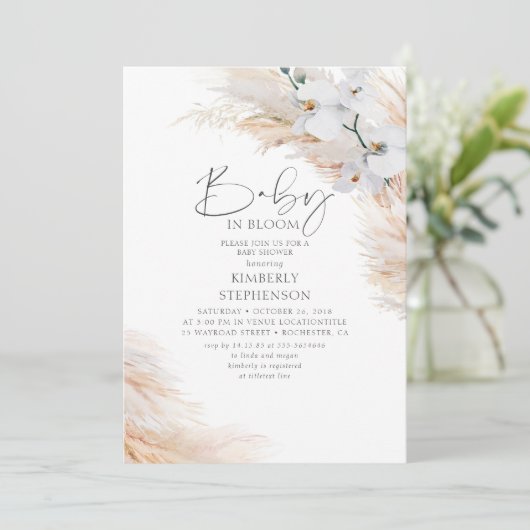 Orchids Pampas Grass Baby in het Baby shower Bloom Kaart (Staand voorkant)