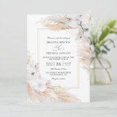 Orchids Pampas Grass Budget QR Code Wedding Kaart (Staand voorkant)