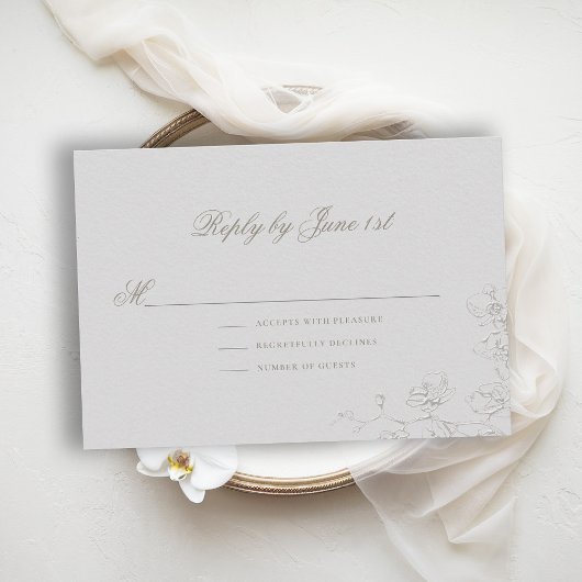 Orchids Reverie 2 Ivory Formal Traditional Wedding RSVP Kaartje