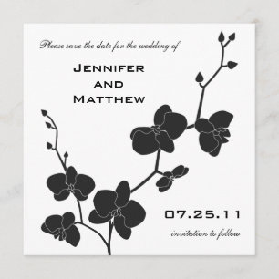 Orchids Save the Date - Black and White