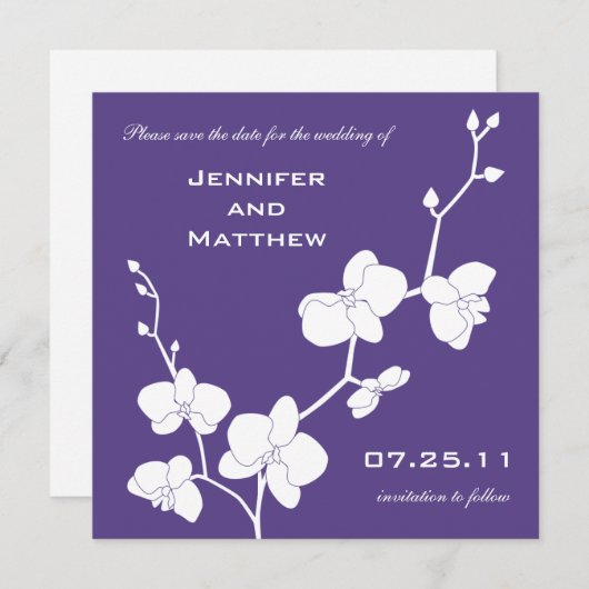 Orchids Save the Date - Deep Paars and White (Voorkant / Achterkant)
