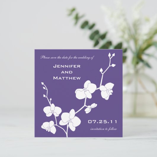 Orchids Save the Date - Deep Paars and White (Staand voorkant)