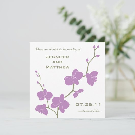 Orchids Save the Date -  Olive en Violet (Staand voorkant)