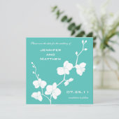 Orchids Save the Date - Turquoise Blue en White (Staand voorkant)