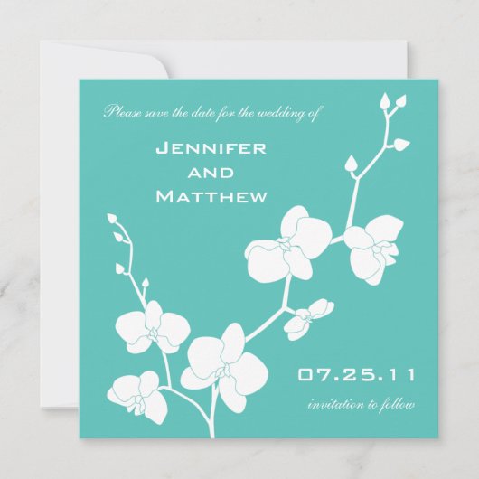 Orchids Save the Date - Turquoise Blue en White (Voorkant)