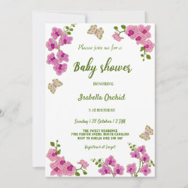 Orchids Tropical Butterfly Baby Shower Invitation Kaart