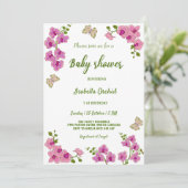 Orchids Tropical Butterfly Baby Shower Invitation Kaart (Staand voorkant)