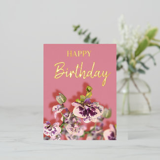 Orchids Tropical Floral Happy Birthday Real Gold Folie Feestdagen Briefkaart