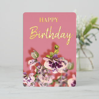 Orchids Tropical Floral Happy Birthday Real Gold Folie Feestdagenkaart