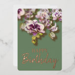 Orchids Tropical Floral Happy Birthday Real Gold Folie Feestdagenkaart<br><div class="desc">Blooming orchideeën floral bouqet met blije verjaardagstekst in aanpasbare Gold-,  Silver- of Roos Gold-folie</div>