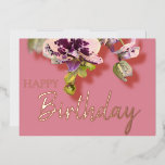 Orchids Tropical Floral Happy Birthday Real Gold Folie Feestdagenkaart<br><div class="desc">Blooming orchideeën floral bouqet met blije verjaardagstekst in aanpasbare Gold-,  Silver- of Roos Gold-folie</div>
