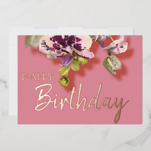 Orchids Tropical Floral Happy Birthday Real Gold Folie Feestdagenkaart