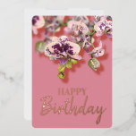 Orchids Tropical Floral Happy Birthday Real Gold Folie Feestdagenkaart<br><div class="desc">Blooming orchideeën floral bouqet met blije verjaardagstekst in aanpasbare Gold-,  Silver- of Roos Gold-folie</div>