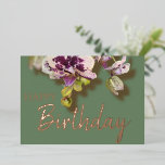 Orchids Tropical Floral Happy Birthday Real Gold Folie Feestdagenkaart<br><div class="desc">Blooming orchideeën floral bouqet met blije verjaardagstekst in aanpasbare Gold-,  Silver- of Roos Gold-folie</div>