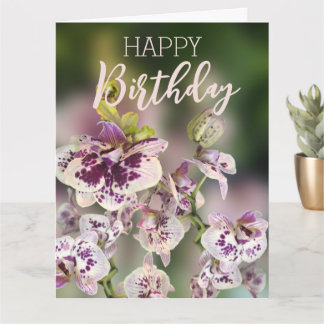Orchids Tropical Floral Happy Birthday Real Gold Kaart