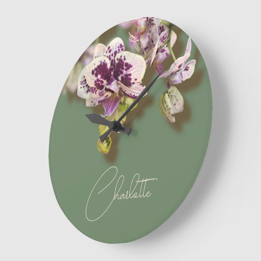 Orchids Tropical Flowers Custom Name Grote Klok (Hoek)