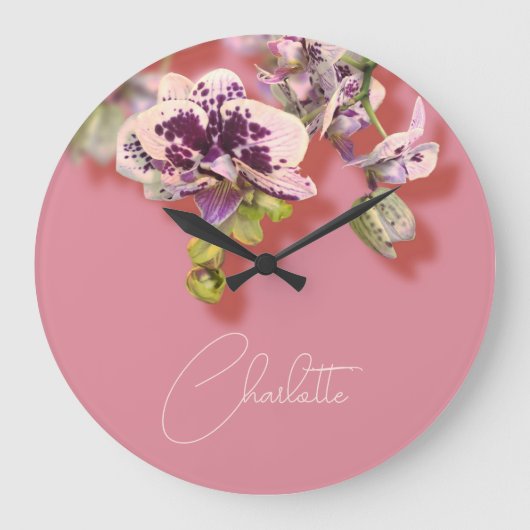 Orchids Tropical Flowers Custom Name Grote Klok (Voorkant)