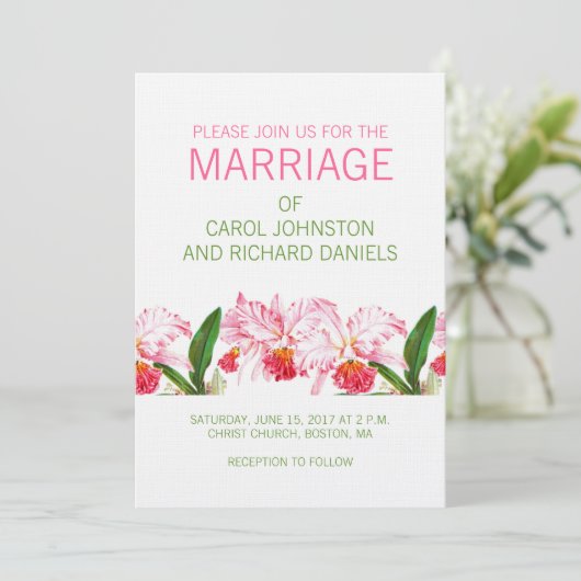  ORCHIDS WEDDING INVITATION | PINK GREEN KAART (Staand voorkant)