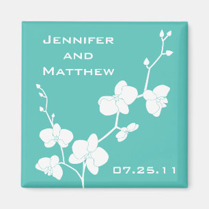 Orchids Wedding Magnet - Turquoise Blue en White