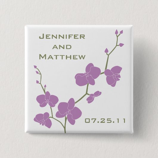 Orchids Wedding Pin - Olijf en Violet Vierkante Button 5,1 Cm (Voorkant)