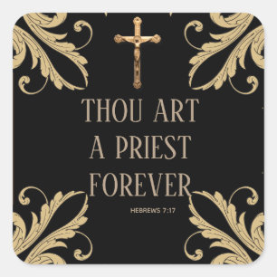 Orde Gij Kunst een priester voor eeuwig Gold Cruci Vierkante Sticker
