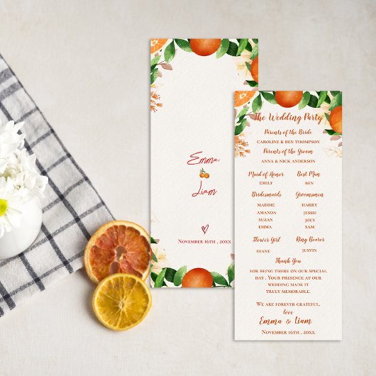 Orde van Ceremonie Oranje Wedding Program Kaart