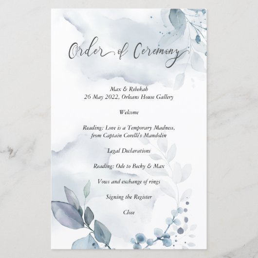 Orde van Ceremonie Wispy Dusty Blue Foliage (Voorkant)