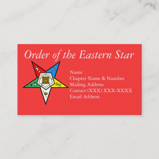 Orde van de oostelijke Star Red Visitekaartje (Voorkant)