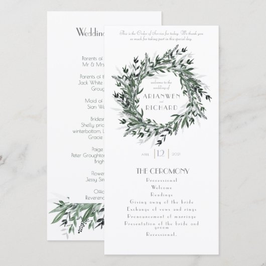 Orde van dienst, Greenery #1, trouwgegevens (Voorkant / Achterkant)