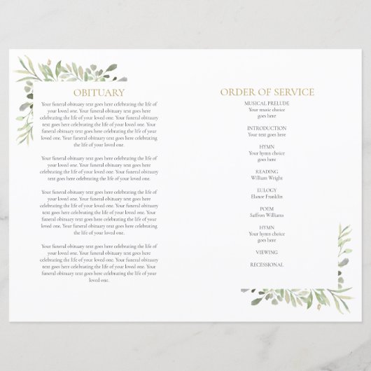 Orde van dienst Greenery Funeral Memorial Programm (Achterkant)