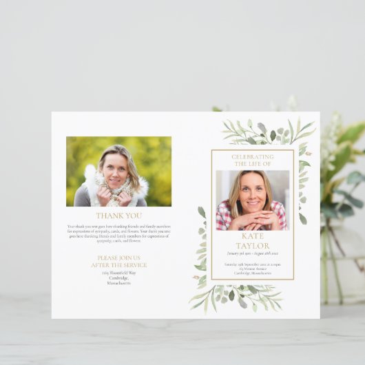 Orde van dienst Greenery Funeral Memorial Programm (Staand voorkant)