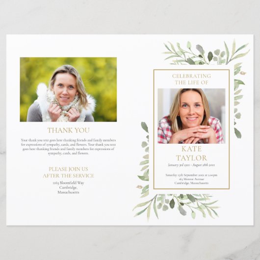 Orde van dienst Greenery Funeral Memorial Programm (Voorkant)