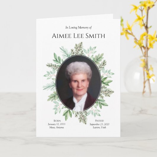 Orde van dienst | Groene rouwbrief Kaart (Gele Bloem)