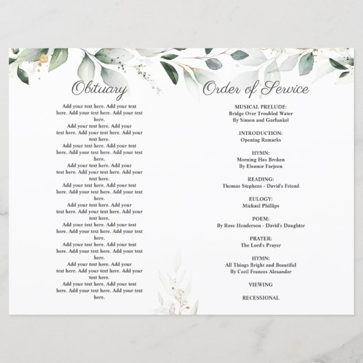 Orde van dienst rouwfotoalbum (Achterkant)