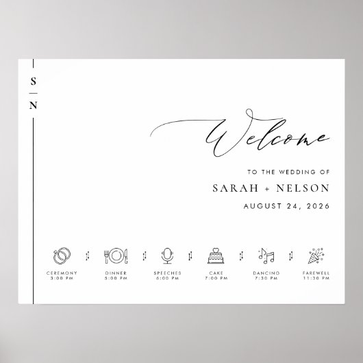Orde van Evenementen Bruiloft Welkomstbord met Tij Poster (Voorkant)