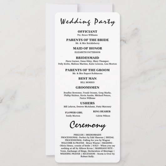 Orde van Evenementen Elegant Wedding Programma (Achterkant)