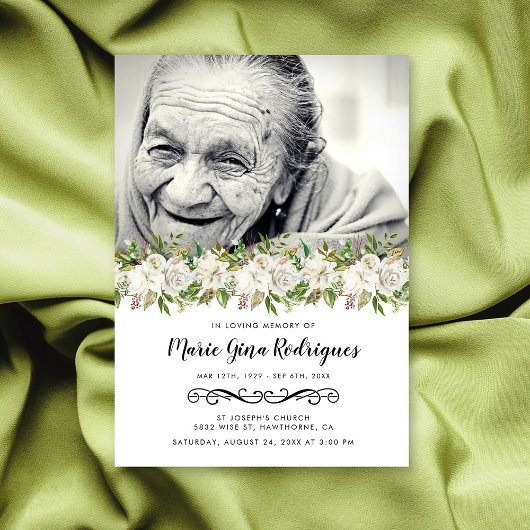 Orde van Service Floral Photo Funeral Programme Kaart