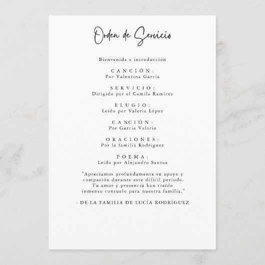 Orden de Servicio Spaanse Begrafenis Celebrando Fo Programmakaart (Achterkant)