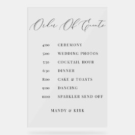 Order of Events Wedding Sign Minimalist Timeline  Acryl Bord