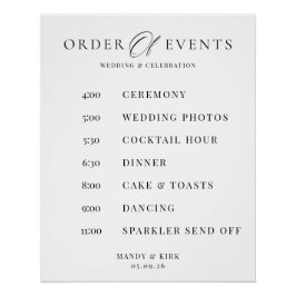 Order of Events Wedding Sign Minimalist Timeline Perfect Poster